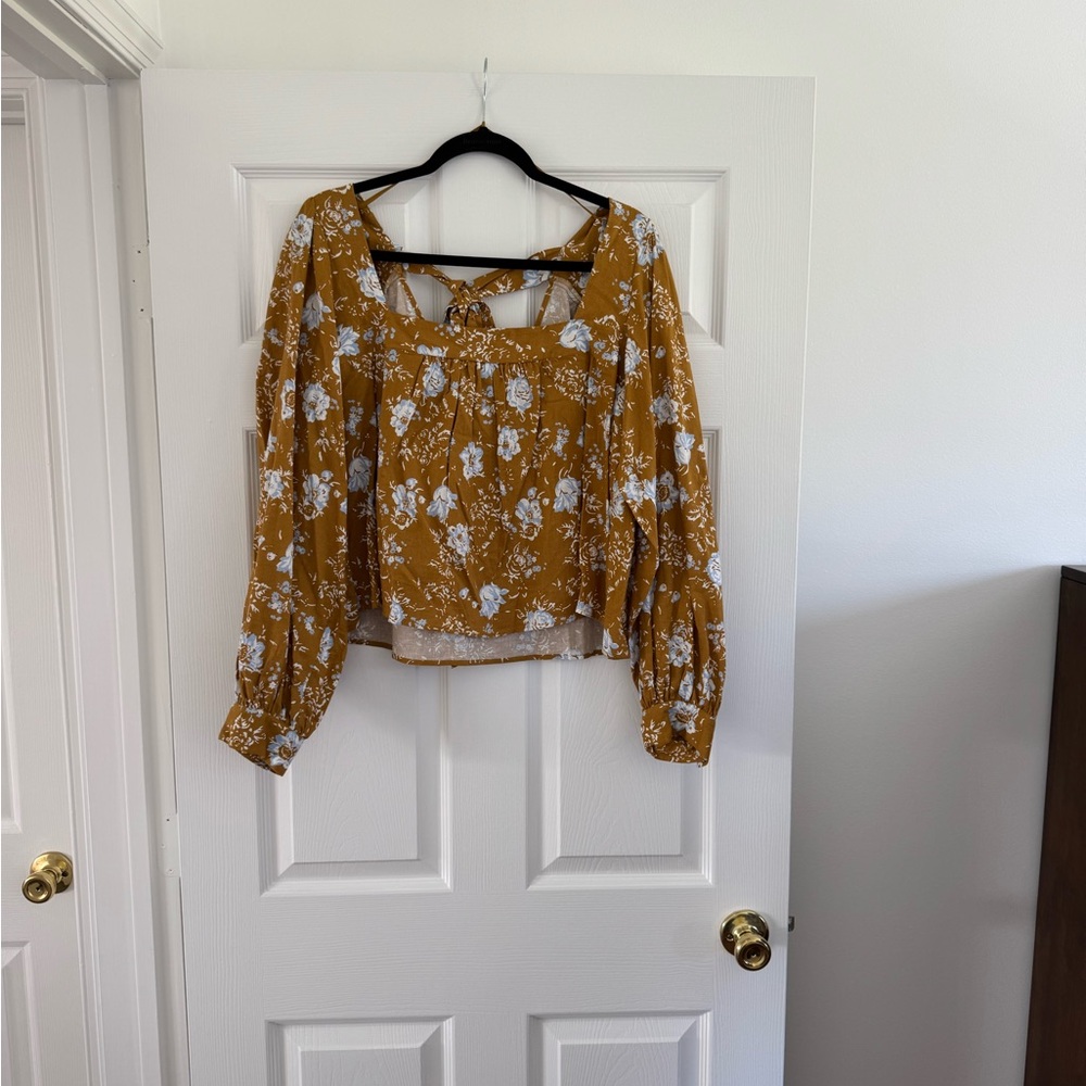 Free People Floral Mustard Blouse
